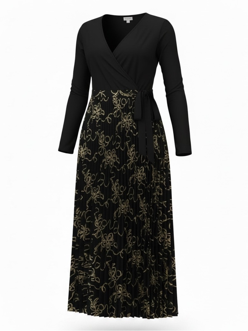 LuLaRoe Elegant Formal Black and Gold Long Sleeve Deanne Wrap Maxi Dress Gown